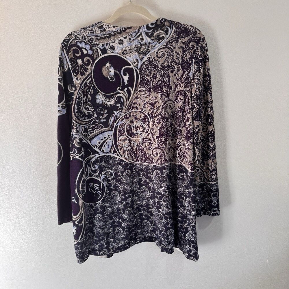 Chico's Cardigan Sweater 3 / XL Paisley Long Sleeve Purple Blue Cotton Knit - Picture 6 of 10